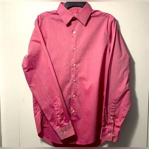 DKNY SLIM FIT STRETCH BUTTON DOWN LONG SLEEVE LARGE RED/ PINK